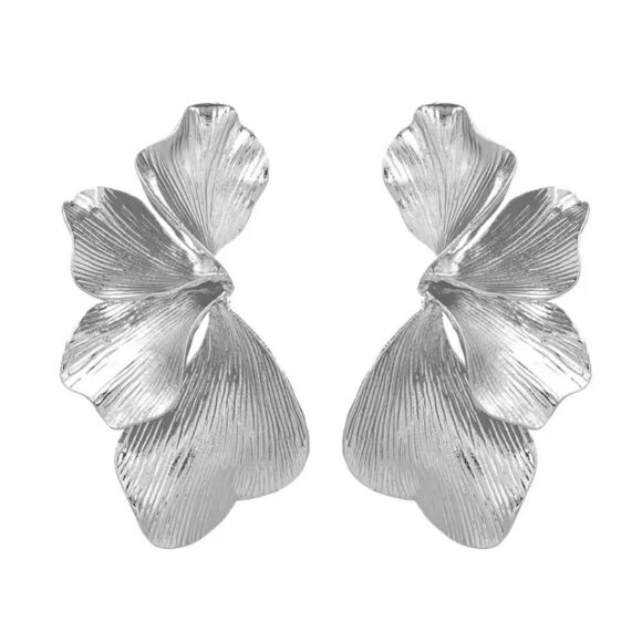 Silver Plated Ginkgo Statement Earrings-sculptural Floral design - Picture 3 of 11